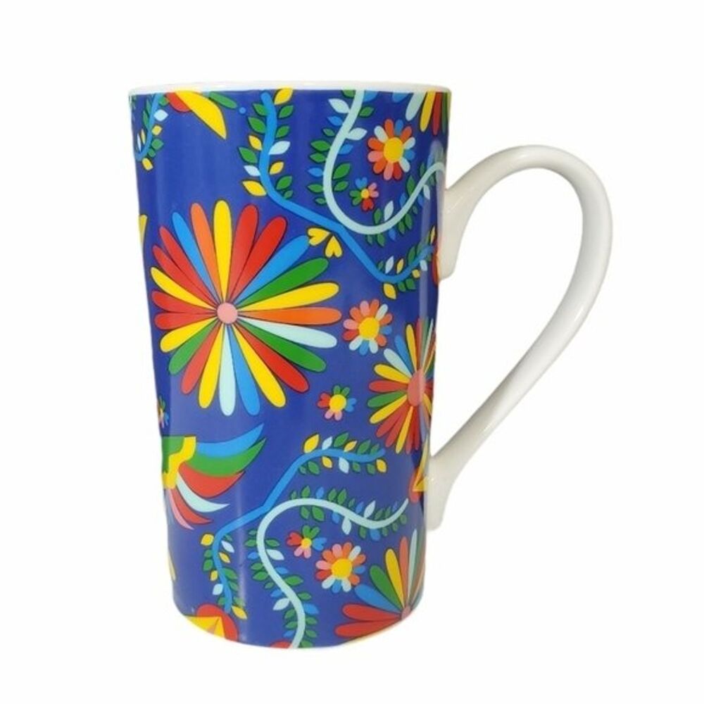 Charming Charlie Tequila Mug Cup Blue Large Colorful  Flower Ceramic 6"  *